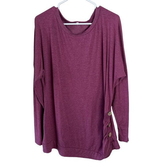 Casual Tunic Top Sweatshirt Womens Size 2XL Wine Red Side Ruched Wooden Buttons‎ - Picture 2 of 10